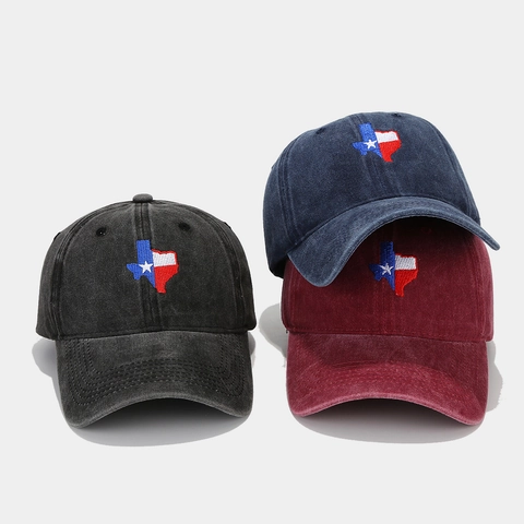 Texas Bundesstaat Karte Stickerei Baseballkappe Gewaschene Baumwolle Vintage Lone Star Flagge Outdoor Sonnenhut