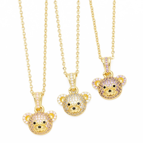 Collana Con Ciondolo A Forma Di Orso Carino Rame Placcato Oro Zirconia Cubica Gioielli Di Moda Per Donne