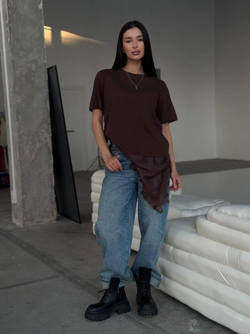 T-Shirt Da Donna In Cotone Con Pizzo Girocollo Manica Corta Spalle Scese Top Casual Streetwear Ampio