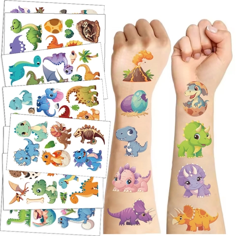 Tatuaggi Temporanei Dinosauro Adesivi Impermeabile Cartone Animato Animale Colorato Arte Del Corpo Per Bambini Festa Compleanno Carino