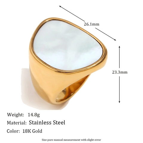 Chunky Wide Band Ring Stainless Steel 18K Gold Plated Irregular Mother Of Artificial Pearl Shell Organic Geometric Jewelry For Women