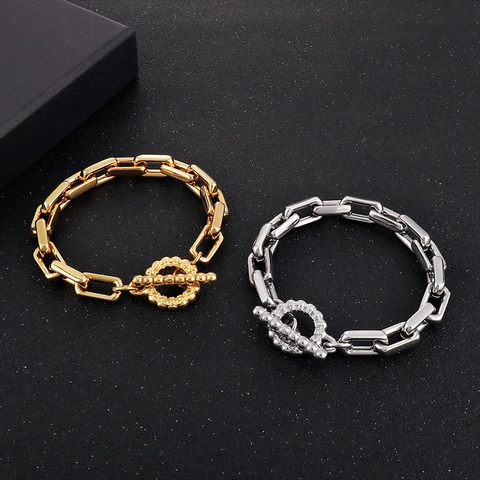 Bracelet En Acier Inoxydable Fermoir À Bascule Tête De Mort Chaîne Cubaine Style Gothique Industriel Pour Hommes
