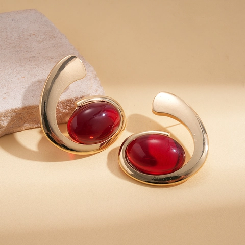 Pendientes De Botón Ovalados De Resina Con Envoltura De Aleación Dorada Irregular Y Poste De Acero Para Mujeres Joyas Modernas