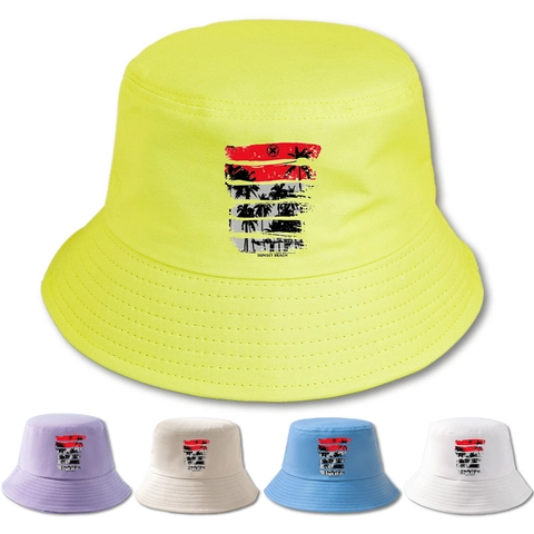 Cappello Alla Pescatora In Cotone Estate Spiaggia Tramonto Stampa Palme Protezione Solare Vacanze