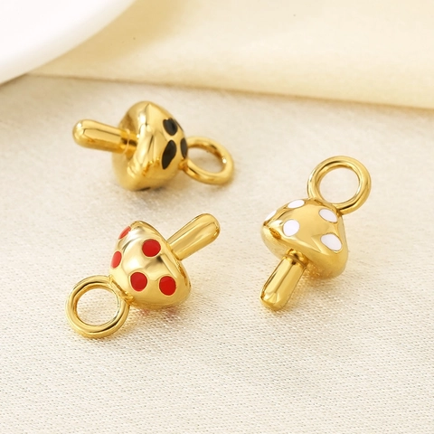 Pendentifs Champignons Émail Charmes Acier Inoxydable Plaqué Or 18K Pour Création De Bijoux DIY Colliers Bracelets