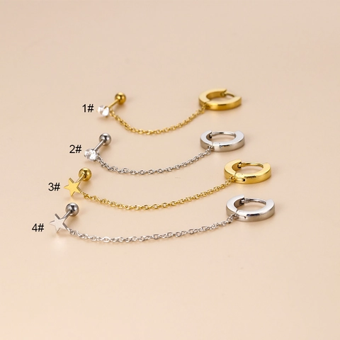 Orecchini a Cerchio E Bottone Collegati Da Catena In Acciaio Inossidabile Per Donna Orecchino Con Stella E Strass Gioielli Di Moda