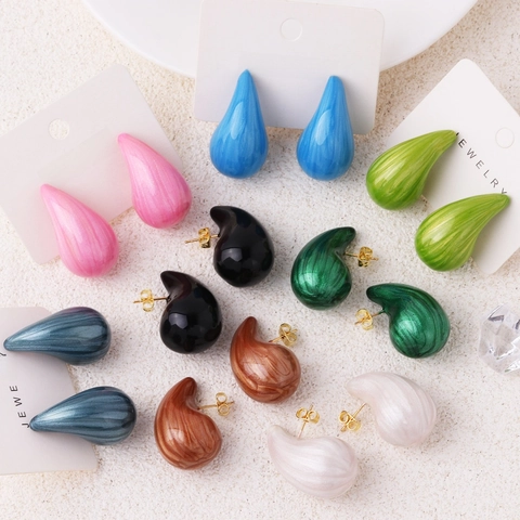 Enamel Water Drop Stud Earrings Teardrop Oil Drip Alloy Resin Fashion Jewelry For Women