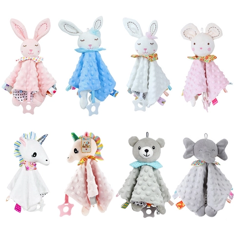 Baby Security Blanket Plush Minky Dot Soothing Towel Animal Comforter Toy With Star Teether And Ribbon Tags