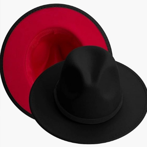 Vintage Tweekleurige Fedora Hoed Dames Retro Platte Rand Jazz Hoed Polyester Vilt Contrastkleur Brede Rand Tweekleurige Party Hoed