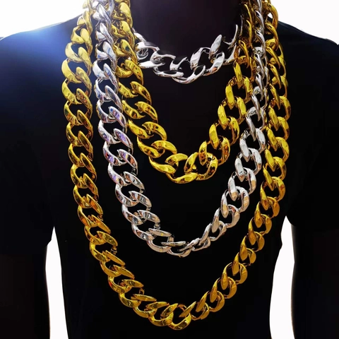 Hip Hop Chunky Chain Necklace UV Plated CCB Plastic Exaggerated Large Gold Chain Costume Performance Party Unisex Novelty
