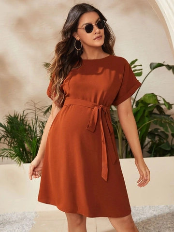 Vestito Da Maternità Girocollo Maniche A Pipistrello Con Cintura Corto Elegante Poliestere Per Donne In Gravidanza