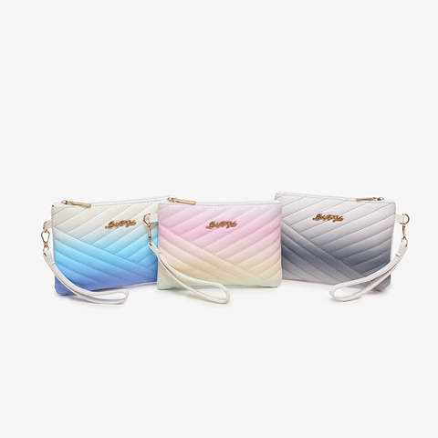 Women Gradient Quilted Clutch Bag PU Leather Wristlet Pouch With Zipper For Daily Use Fashion Minimalist