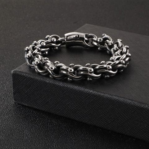 Bracciale Da Uomo In Acciaio Inossidabile Retro Catena Da Moto Bicicletta Gotico Punk Rock Gioielli Pesanti