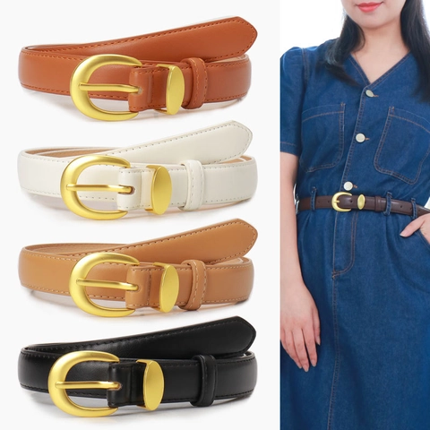Damen Kunstleder Gürtel Legierung Ovaler Dornschließe Elegant Vielseitiger Taillengürtel Für Jeans Kleider Vintage Mode