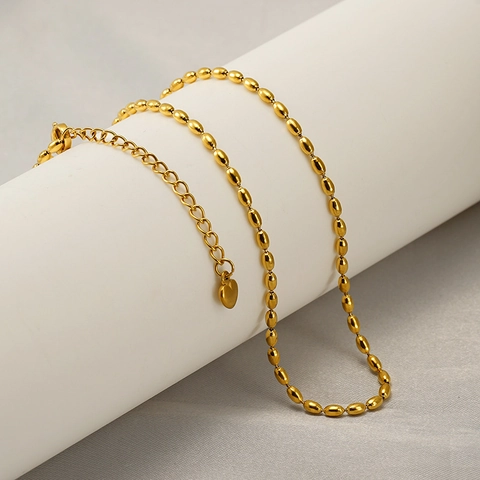Collier Minimaliste En Perles De Riz Acier Inoxydable Plaqué Or 18K Chaîne À Billes Ovales Bijoux Géométriques Pour Femmes