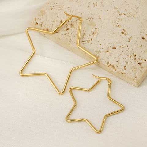 Star Hoop Earrings 18K Gold Plated Stainless Steel Geometric Exaggerated Fashion Minimalist Jewelry For Women