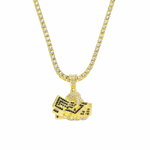 Hip Hop Halskette Mit Hand Die Geldstapel Hält Anhänger Strass Pavé Legierung Tenniskette Herren Unisex Streetwear Accessoire