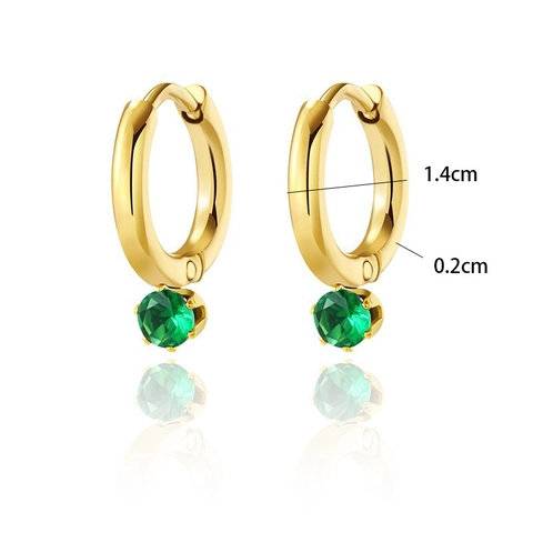 Pendientes de Aro de Acero Inoxidable con Strass Verde para Mujer Chapados en Oro Pendientes Geométricos Redondos Joyería de Moda