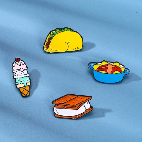 Spilla Smaltata Cibo Divertente Lega Taco Gelato Smores Design Carino Distintivo Cartone Animato Per Zaino Giacca Decorazione