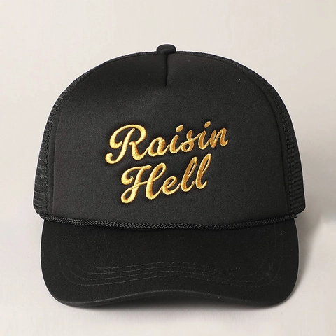 Trucker Hat Raisin Hell Borduurwerk Mesh Cap Verstelbaar Ademend Retro Streetwear Outdoor Zonbescherming Polyester
