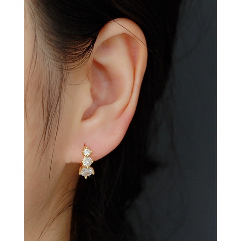 925 Sterling Silver Zirconia Hoop Earrings For Women Geometric Triple Cubic Zirconia Inlaid Commuting Light Luxury Earrings Jewelry