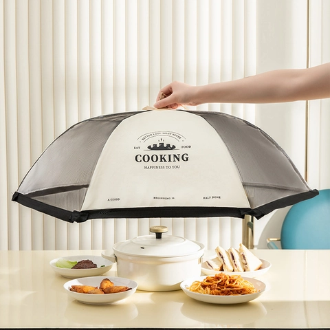 Foldable Food Cover Mesh Umbrella Anti-Fly Dustproof Breathable Polyester Picnic Dining Table Minimalist