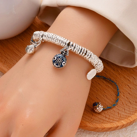 Handmade Braided Rope Bracelet Alloy Beads Adjustable Lucky Fortune Cat Pendant Chinese Style Jewelry For Women