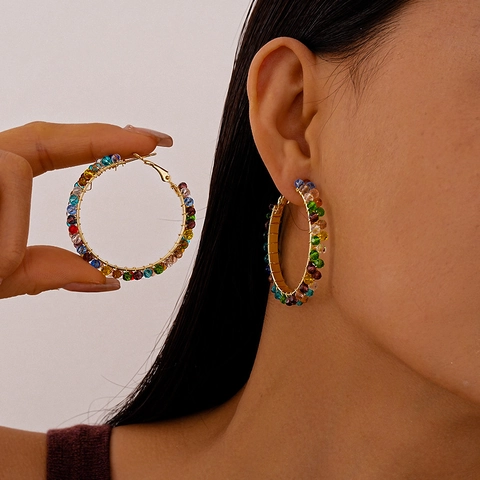 Orecchini A Cerchio Con Perline Di Vetro Colorate E Perno In Argento Grandi Tondi Geometrici Per Donne