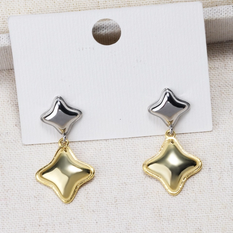 Irregular Starfish Drop Earrings Two Tone Copper Gold Silver Plated Geometric Star Jewelry For Women