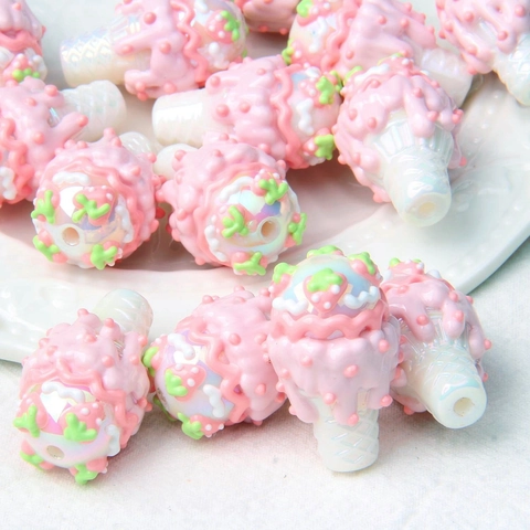 Ice Cream Cone Acrylic Loose Beads Hand Painted DIY Jewelry Making For Phone Chain Bracelet Necklace Sweet Style