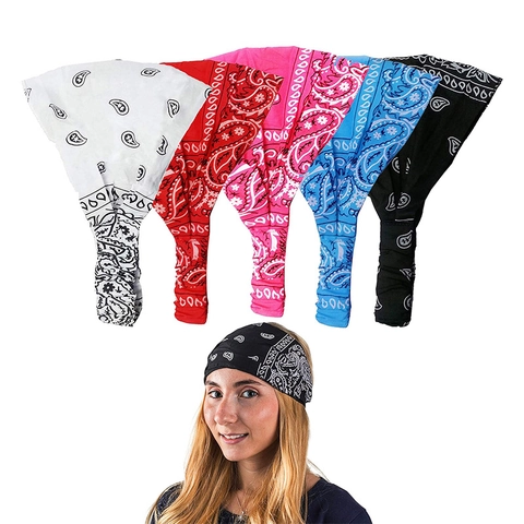 Paisley Print Wide Headband Cotton Elastic Yoga Sport Turban Bohemian Style Women Hair Accessories