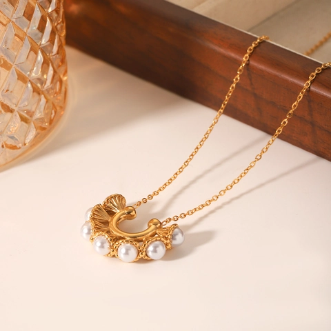 Collana Con Ciondolo A Forma Di U Acciaio Inossidabile Perla Artificial Fiore Di Tromba Catena A Clavicola Gioielli Vintage Da Donna