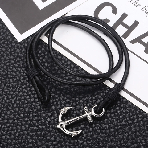 Men's Nautical Anchor Bracelet Stainless Steel Braided Genuine Leather Multi-layer Wrap Punk Style Wristband Jewelry