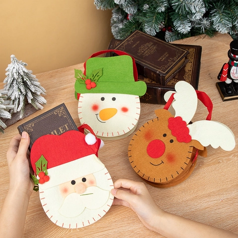 Christmas Gift Bags Felt Cartoon Santa Reindeer Snowman Handle Pouch Holiday Candy Packaging Party Favor Decoration