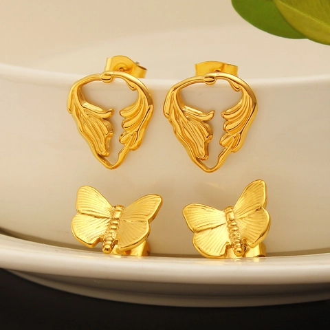 Mode Edelstahl Schmetterling Herz Ohrstecker Vergoldet Süß Süß Tier Blatt Schmuck Für Frauen Mädchen Geschenk