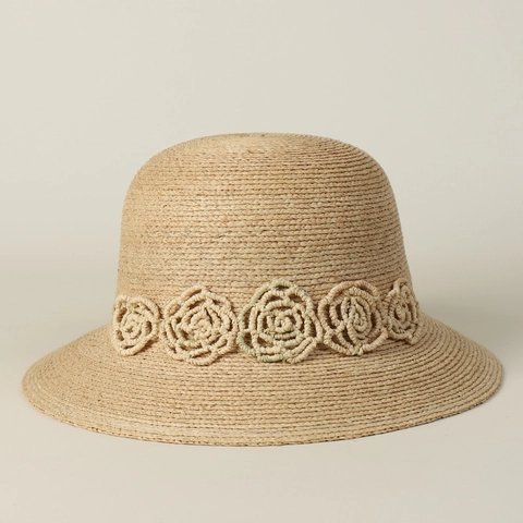 Elegante Cappello Da Sole Donna Estate Cappello A Secchiello In Rafia Intrecciato A Mano Con Decorazione Di Fiori All'uncinetto