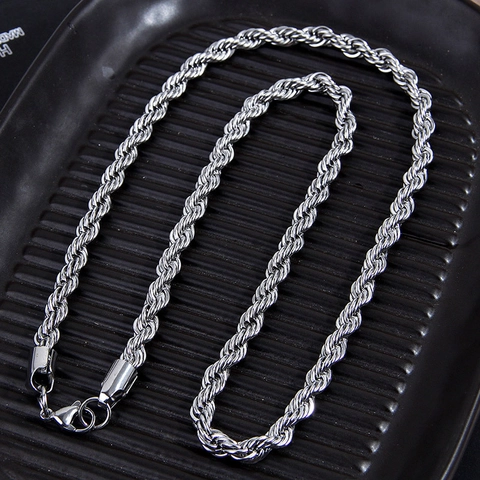 Collar De Cadena De Cuerda De Acero Inoxidable Joyería De Moda Retorcida Simple Para Hombres Y Mujeres