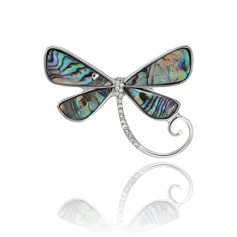 Broche De Libélula Concha De Abulón Natural Y Diamantes De Imitación Elegante Alfiler Vintage Para Abrigo Cárdigan