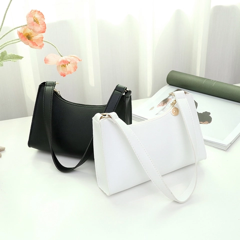 Sac À Bandoulière En Cuir PU Minimaliste Pour Femmes Sac Hobo Rétro Couleur Unie Avec Fermeture Éclair Mode