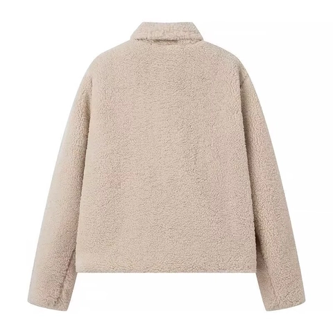 Women's Casual Sherpa Fleece Jacket Asymmetric Lapel Long Sleeve Solid Warm Coat Autumn Winter Outerwear For Women