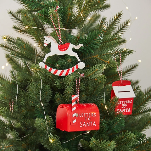 Christmas Ornaments Iron Metal Hanging Tree Decorations Santa Claus Snowman Mailbox Retro Vintage Xmas Holiday Decor