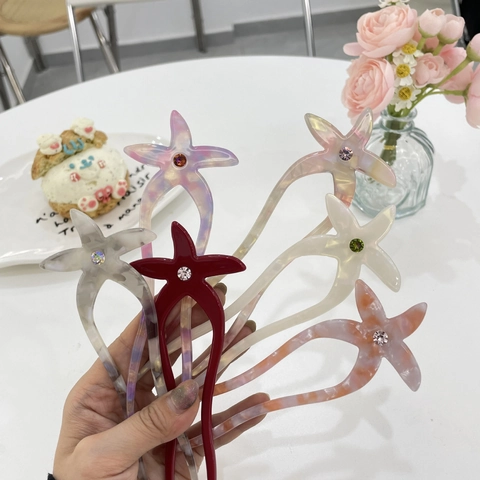 Sweet Acetate Star Seastar Hair Stick For Women Minimalist U Shaped Hair Fork With Rhinestone Daily Hair Accessories Headwear