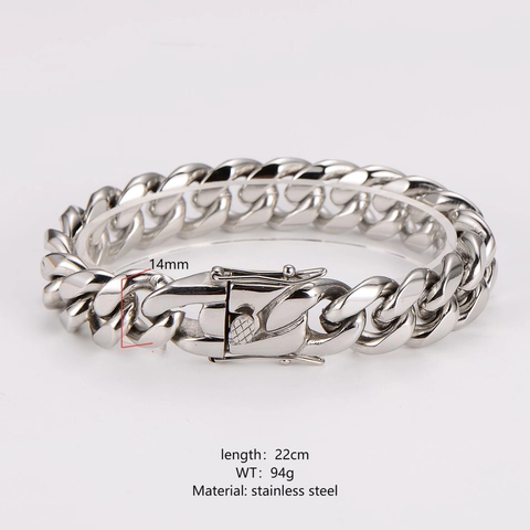Pulsera De Cadena Cubana Para Hombre Acero Inoxidable 304 Pesada Ancha Pulida Estilo Punk Hip Hop