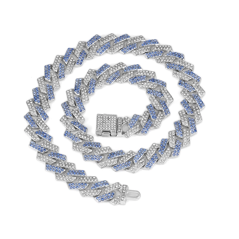 Collier à Mailles Cubaines Losange 14mm Hip Hop pour Hommes Femmes avec Strass Incrustés Iced Out Alliage de Zinc Bijoux Streetwear Tendance