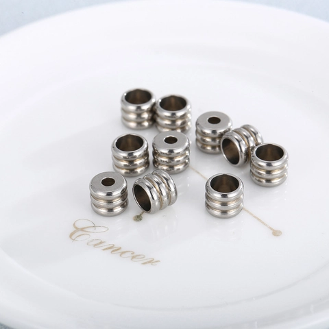 Stainless Steel Spacer Beads Large Hole Cylindrical Three Row Grooves DIY Jewelry Making Accessories Leather Bracelet