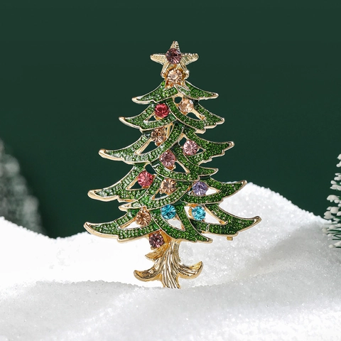 Spilla Albero Di Natale Lega Smalto Strass Colorati Gioielli Per Feste Regalo Per Donne