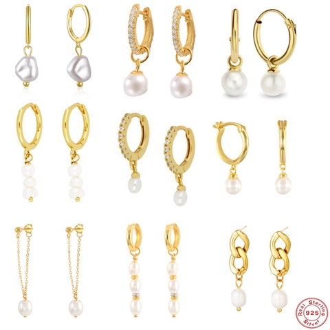 Artificial Pearl Drop Hoop Earrings With 925 Sterling Silver Earring Post Elegant Zircon Jewelry For Women Daily Wear