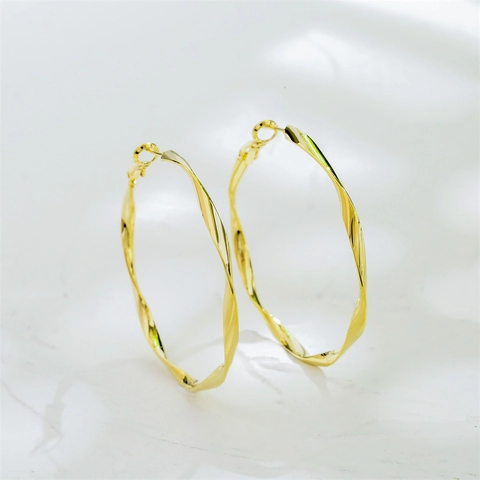 Geometric Twisted Hoop Earrings Gold Plated Copper With 925 Sterling Silver Earring Post Minimalist Fashion Jewelry For Women