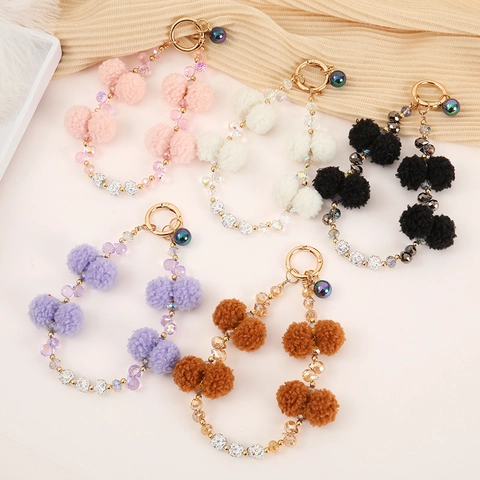 Portachiavi Con Perline Di Cristallo Palla Di Peluche Ciondolo Per Borsa Accessorio Di Moda Per Donne Ragazze Decorazione