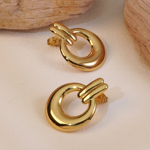 304 Stainless Steel Hoop Earrings For Women Mirror Polished Geometric Round Door Knocker Style Chic Jewelry